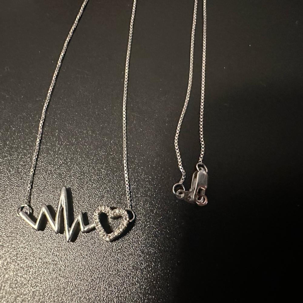 Silver and diamond Heartbeat Necklace